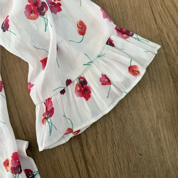 GAP- Floral Ruffle Blouse - White and Red - Picture 3 of 4